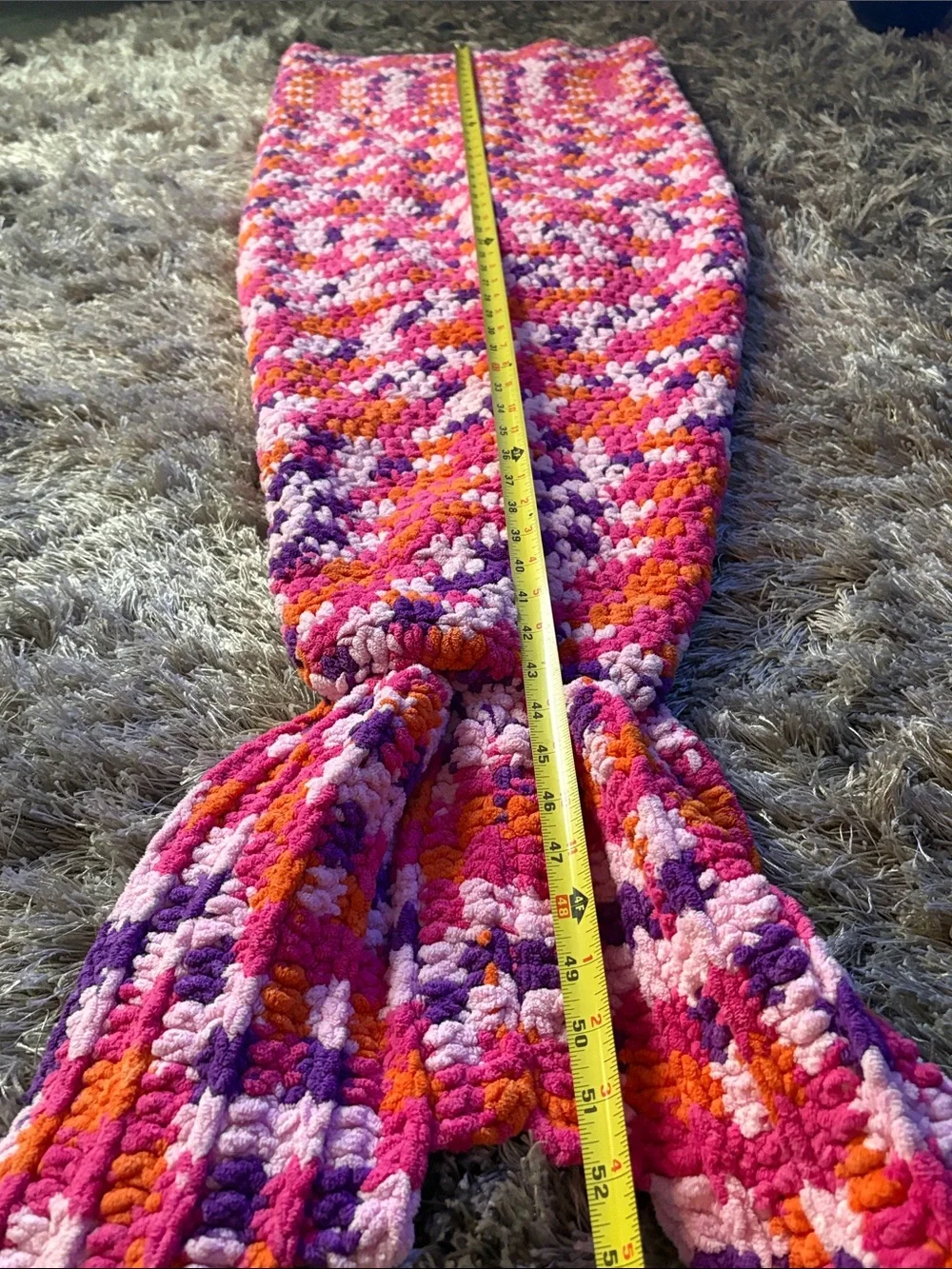 Mermaid Tail Blanket Pink Multicolor Crochet Very cozy and strong 43” x 17.5”